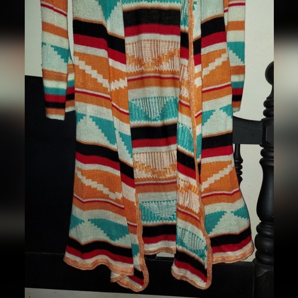 Forever 21 horizontal geometric pattern hooded maxi cardigan - Picture 3 of 6